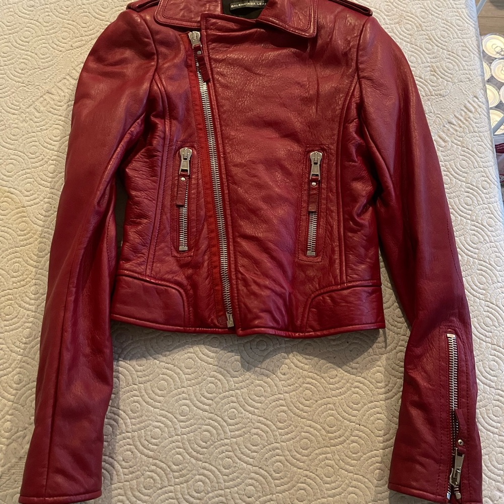Balenciaga red leather jacket